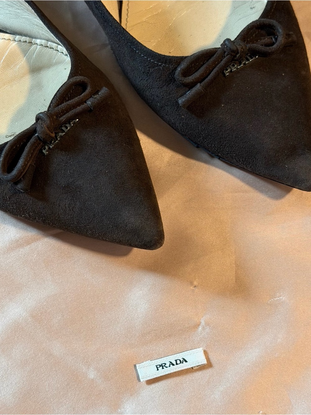 Prada Brown Suede Pointed-Toe Ballet Flats - Picture 2 of 7
